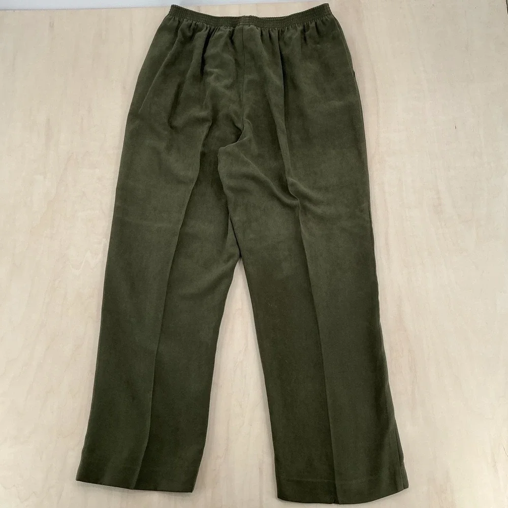 Vintage Alfred Dunner Pant Set Womens 12 Green Faux Suede Jacket Trousers 2pc